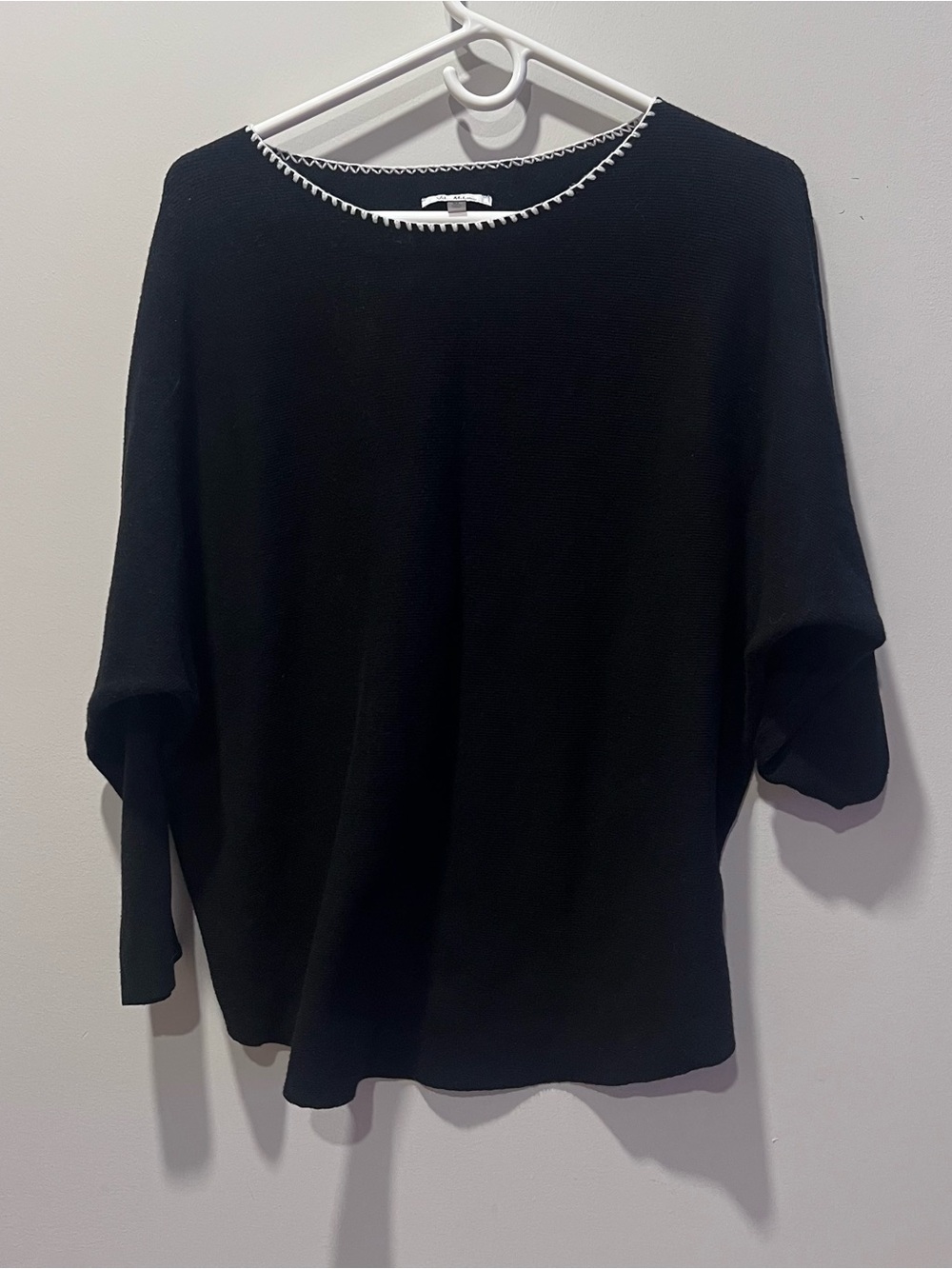 Milano Black Knit Top with White Contrast Neck Trim